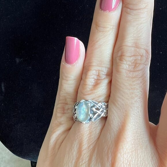 Sterling Silver and Opal Ring - Picture 2 of 5